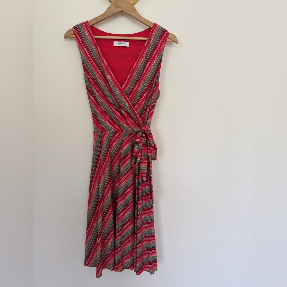 Anthropologie - Striped V-Neck Wrap Dress in Red Combo - Size Medium